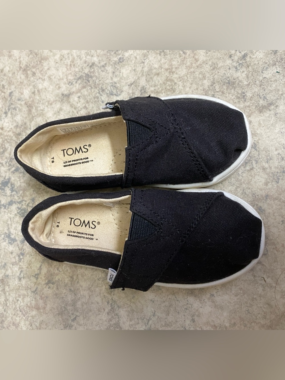 TOMS Kids Black Canvas Slip-On Moccasins